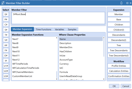Member Filter Builder showing how to specify the base root. ""